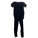House Of CB Salima Feather Trim Off The Shoulder Long Sleeve Velvet Jumpsuit Photo 11