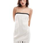 Mango Linen Dress with Contrasting Rickrack Trim Details size 6/M Photo 6