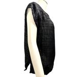Royal Silk Vintage Large Black 100% Silk Crinkle Grid Blouse Cap Sleeve Minimali Photo 6