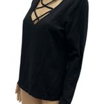 Boston Proper Cotton Black Criss Cross V Neck Long Sleeve Tee Shirt Womens M Photo 3