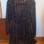 Francesca's Francesca’s Fae Godet Black And White Polka Dot Sheer Long Sleeve Surplice Dress Photo 0