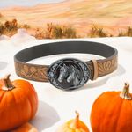Vintage Style Twin Horses Embossed PU Leather Belt Casual Accessory Size L Tan Size L Photo 5