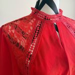 Daniel Cremieux CREMIEUX Flowy Crochet Keyhole High Neck Blouse Red Small Photo 1