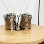 EXPRESS  Snake Reptile Print Heeled Mules Shoes Ivory Gold 7 New Pointed‎ Toe Photo 4