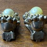 Boutique Vintage Womens Pearl Clip On Earrings with Silver and Gold Accents Photo 5