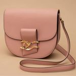 Alexis Bittar  TWISTED GOLD LEATHER SADDLE BAG IN DUSTY PINK Photo 0