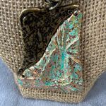 Green & Bronze Pendant Necklace Textured Metal Design on Chain 18 Inches Long Photo 3