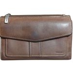 Fossil Brown Leather Wallet Clutch Multiple Slots Snap Zip Closures Organizer Photo 0
