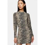 Topshop Crinkle Snake Print Mini Dress Size 6 Long Sleeves Puff Shoulder Bodycon Photo 5