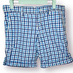 American Eagle  Outfitters White Blue Plaid Roll Tab Bermuda Cotton Shorts Size 8 Photo 0