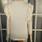 Pilcro Anthro  Womens large Ivory Ruffle Sweater Lightweight Cotton Photo 2