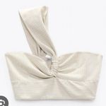 ZARA NWT  Striped Neutral One Shoulder Sweetheart Crop Top M Photo 1