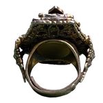 Antique Adjustable Fleur de Lis Gripoix Glass Onyx Large Georgian/Victorian Ring Brown Photo 11