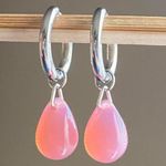 Handmade rose opaline teardrop Czech glass simple minimalist hoop earrings🩷 Photo 2