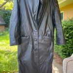Vintage Gitano Black Leather Trench‎ Coat Longline Button Front Women's L Size L Photo 0