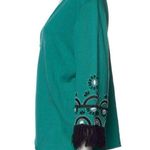 Bob Mackie Wearable Art Open Cardigan Teal Green Long Sleeves Embroidered Fringe Photo 10