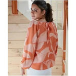 A New Day  Womens Blouse Orange Floral Long Sleeve Batwing Dolman Stretch Boho XS Photo 1