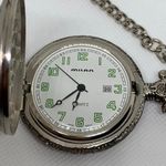 Milan Z Berger Baseball Pocket date Watch quartz analog silver tone running Photo 2