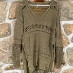 Free People Khaki Green Long Sleeve  Belong to You knit Crochet Top Beach Cover-Up Photo 1