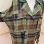 Free People  We The Free Izzy Cargo Jacket plaid oversized Shacket Shirt Green M Photo 6