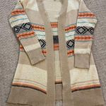Woven Heart Brown Knit with Orange & Blue Aztec Print Open Cardigan Medium Photo 0