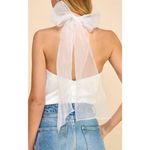 TCEC  Pleated Organza Bodysuit In White NWT Rear Bow Detail‎ Stretchy Size Medium Photo 2