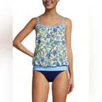 Lands' End  Chlorine Resistant Blouson Tankini Top Lotus Floral Gingham Size 30DDD Photo 6
