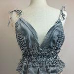 Sim & Sam Sim‎ & Sam Crop Top Womens L Black White Striped Sleeveless Ruched V neck Photo 0