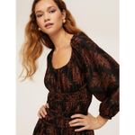 Rebecca Taylor Arden Black Floral Blouson Sleeve Scoop Ruched Silk Midi Dress XS Photo 3