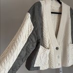 POL  Boho Quilted Cable Knit Oversized Cardigan Cream & Olive Sweater Jacket Sz M Photo 3