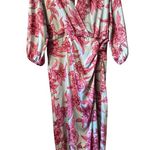 ZARA M Pink Floral Wrap Midi Dress Voluminous Sleeve Barbiecore wedding guest Photo 8