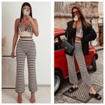 ZARA  Black White Knit Striped Wide Leg Pants Size Small High Rise Stretch Beach Photo 2