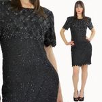 Kazar Black Silk Vintage Beaded Short Sleeve Mini Cocktal Dress Size Large Photo 1
