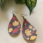 Handmade Black Fall Leaves  Faux Leather Teardrop Dangling Earrings For Women Photo 0