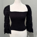 Reformation NWOT  Jet Black Ruffle Smocked Top Size XS Photo 0
