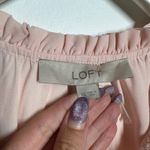 LOFT Top Women XS Pink Embroidered Tie Neck Blouse Cottage Minimal Modest Work Photo 4