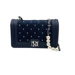Badgley Mischka  Navy Quilted Studded Crossbody Bag Pearls Chain Strap Photo 1