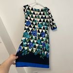 Eliza J Blue Green Floral / White Black Geo Geometric Elbow Sleeve Shift Dress 6 Photo 9