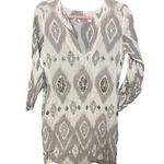 Swim Cover Up Geometric Grey White Gem Embellished Lightweight Sheer Roll Sleeve Size M Photo 0