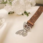 Butterfly Buckle Vintage Style Embossed Brown Waistband Western‎ Jeans Belt Photo 4