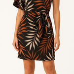 Trouvé Black Tropical Print Short Sleeve One Shoulder One Shoulder‎ Dress Medium Photo 0