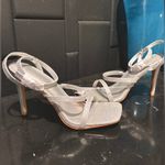 Stilettos NWT MYSOFT Silver Sparkly Women's Size:8 Square toe 4” w/ Ankle Strap Photo 3