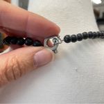 Silver Tone & Black Bead Rosary Beaded Long Necklace Cross Religious Jewelry Photo 5