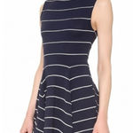 Alice + Olivia  Bolton Ottoman Pinstripe Flare Navy Blue & White Dress Size Small Photo 0