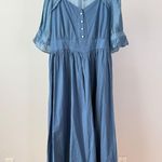 Scarlet Darkness Blue Button Front Midi Dress Tie Waist Sheer Sleeve Women's 2XL Size undefined Photo 0