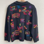 Chico's  Vintage Black Multicolor Wool Embroidered Aztec Animals Button Up Jacket Photo 6