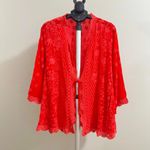 Johnny Was NWOT  Red Eyelet KIMONO Embroidered Floral Open Front Coat Sz S Photo 1