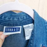 VTG Erika & Co Womens Denim Short Sleeve Shirt Size L Embroidered Floral 90s Blue Size L Photo 3