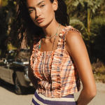 Anthropologie Verb By  Plaid Ruffled Tank in Mixed Orange Size Small Photo 0