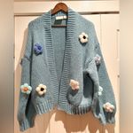 Maeve  Floral Knit Susannah 3-D Flower Cardigan Sweater - Blue One Size EUC Photo 1